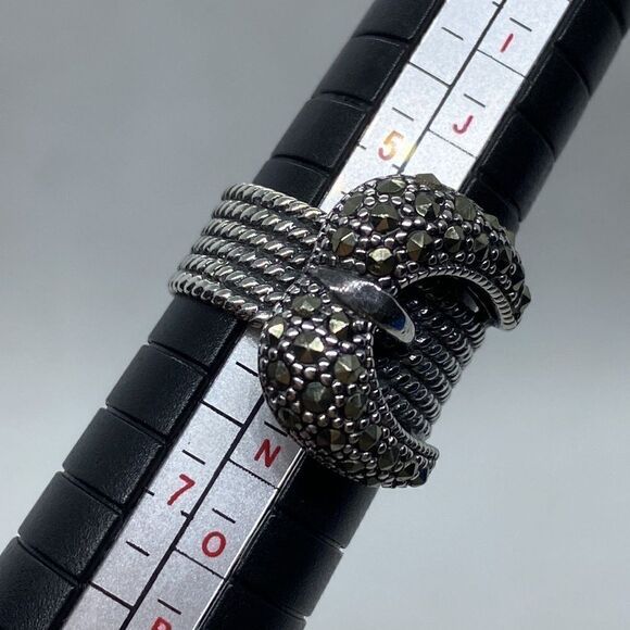 💛 925 Vintage Marcasite Belt Buckle Ring - Picture 5 of 6